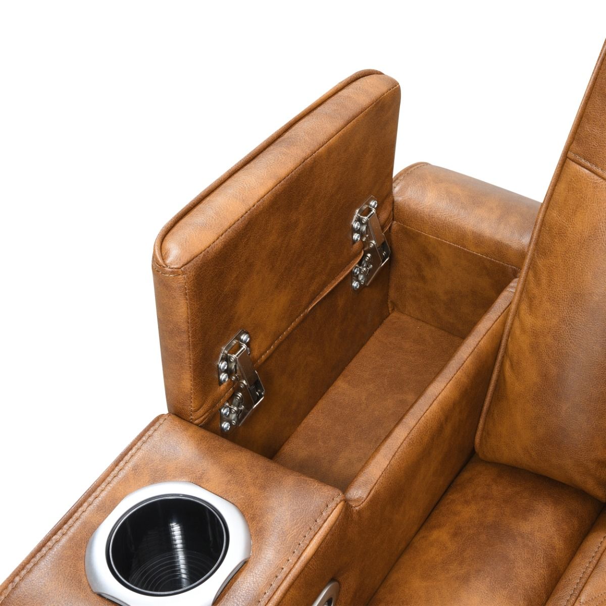 Taddeo - Power Motion Sectional Sofa With Power Headrest, Massage & LED - Two Tone Brown Leatherette
