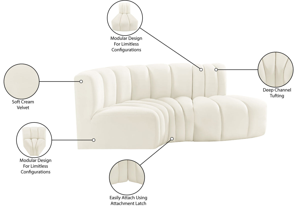 Arc - Velvet 3 Piece Modular L-Shaped Sofa