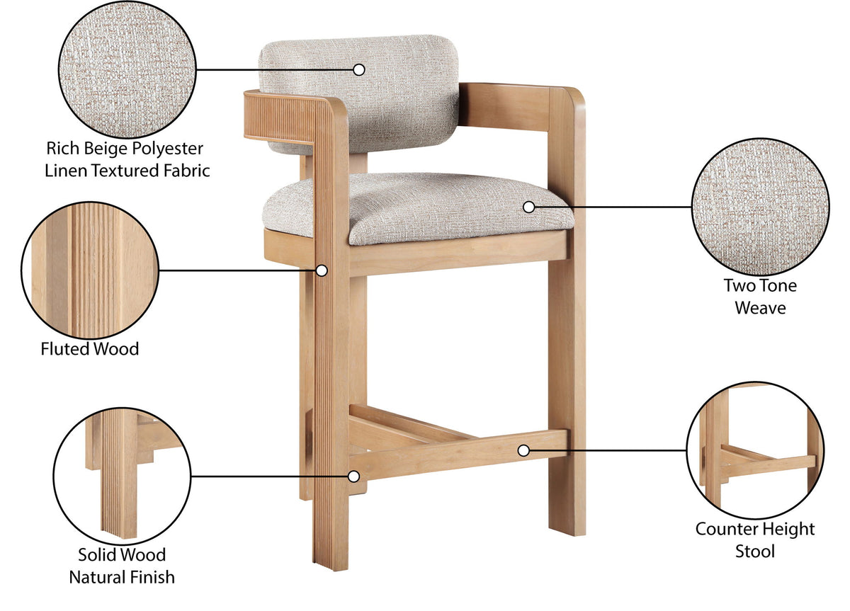 Sacha - Linen Stool With Natural Base