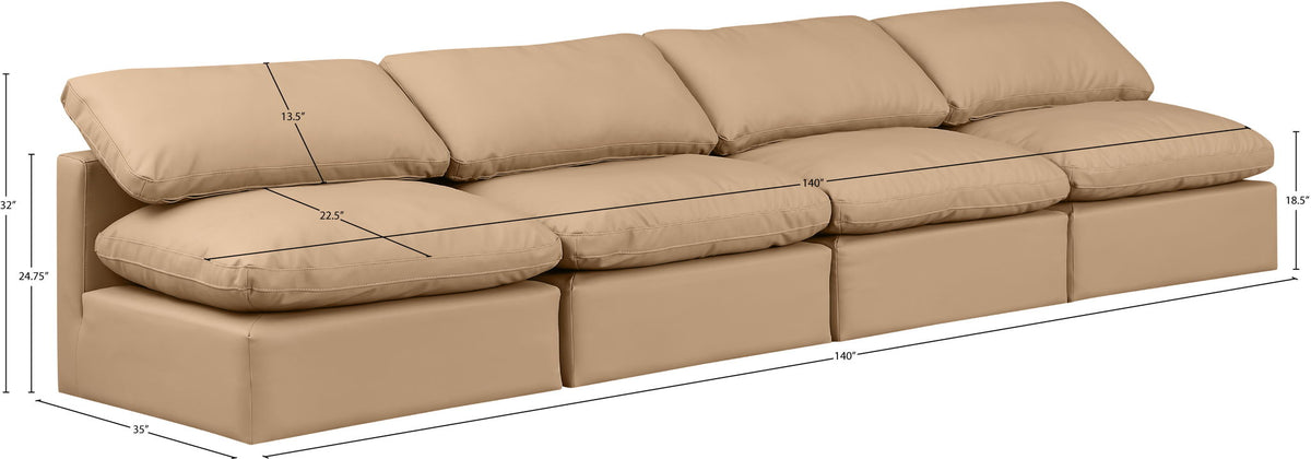 Indulge - Faux Leather 4 Piece Modular Armless Sofa - Tan