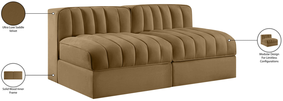 Rummi - Velvet Performance Fabric Upholstered 2 Piece Modular Armless Loveseat