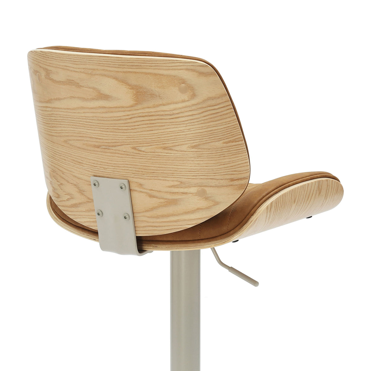 Brock - Adjustable Swivel Curved Back Wood Bar Stool With Faux Leather Seat
