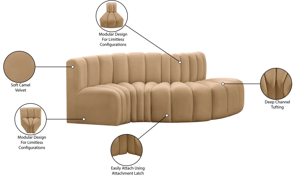 Arc - Velvet 4 Piece L-Shaped Modular Sofa