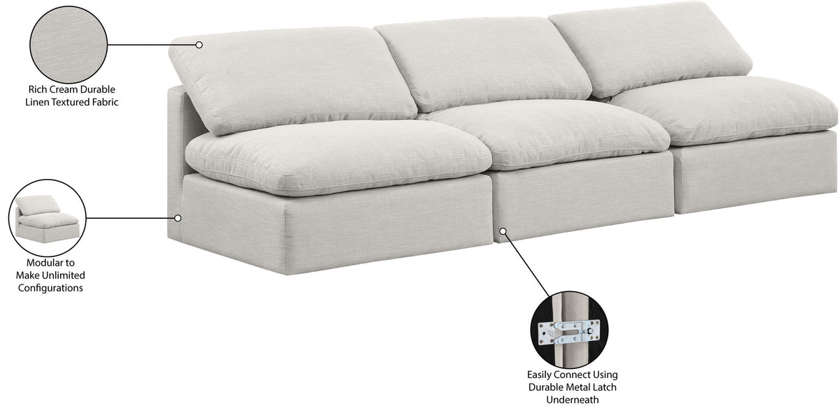 Indulge - Linen 3 Seat Modular Armless Sofa