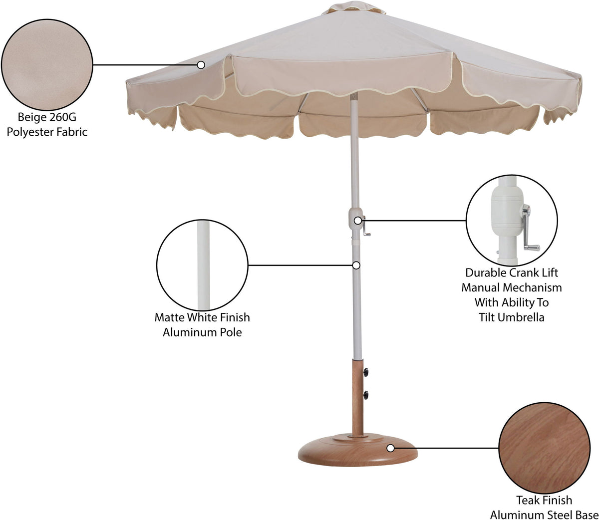 Amalfi - Patio Umbrella - Light Brown Base / White Pole
