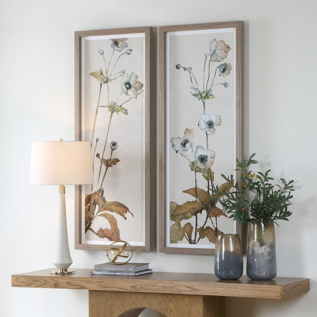 Garden - Study Framed Floral Prints (Set of 2) - Blue / Brown / Green / White