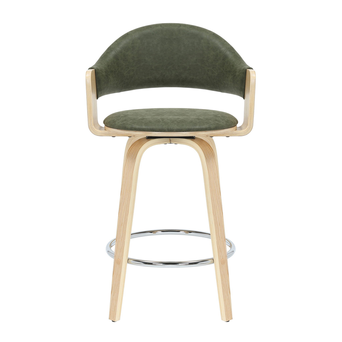 Daxton - Swivel Counter Height Round Back Wood Bar Stool With Faux Leather Seat