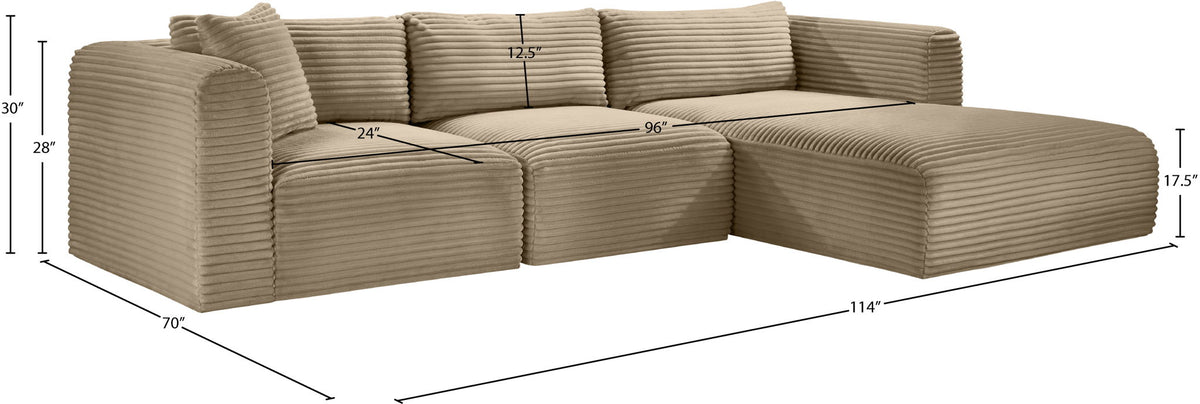 Shaggy - Fabric 3 Piece Modular Sectional