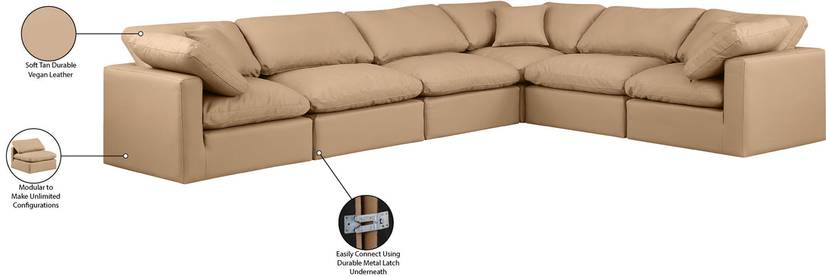 Indulge - Faux Leather 6 Piece Modular Corner Sectional - Tan
