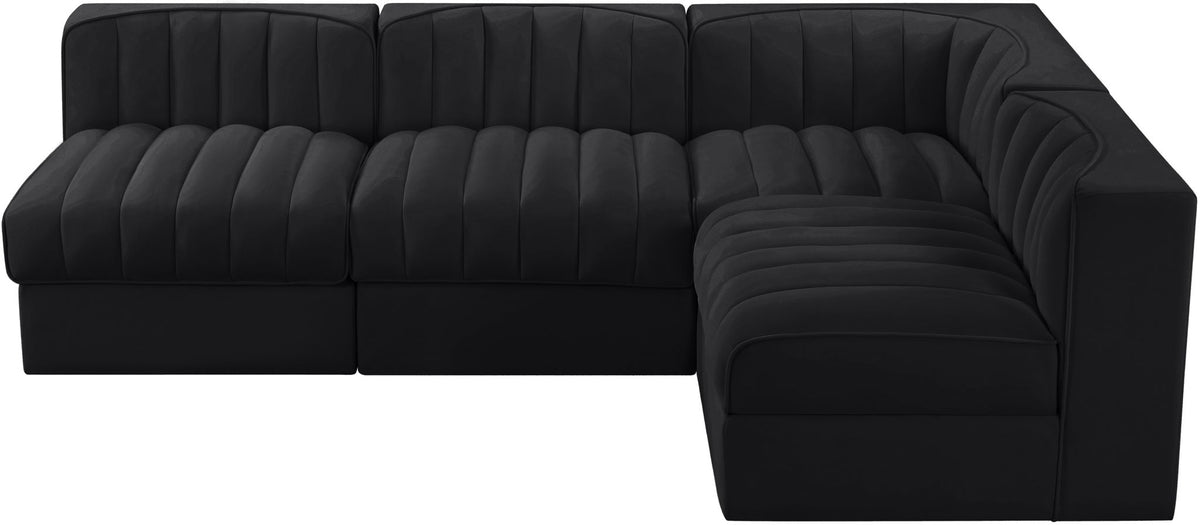 Rummi - Armless Velvet Performance Fabric Upholstered 4 Piece Modular Sectional