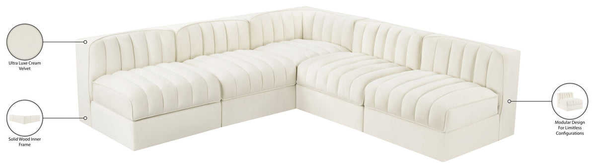 Rummi - Armless Velvet Performance Fabric Upholstered 5 Piece Modular Sectional