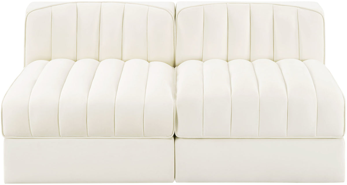 Rummi - Velvet Performance Fabric Upholstered 2 Piece Modular Armless Loveseat