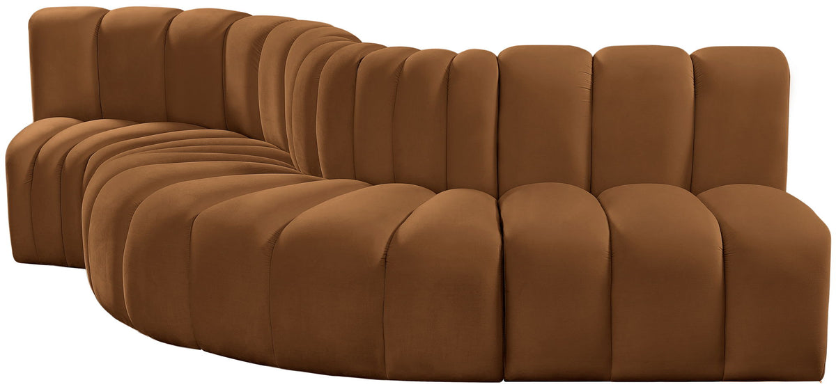 Arc - Velvet 5 Piece Modular Sofa - Saddle