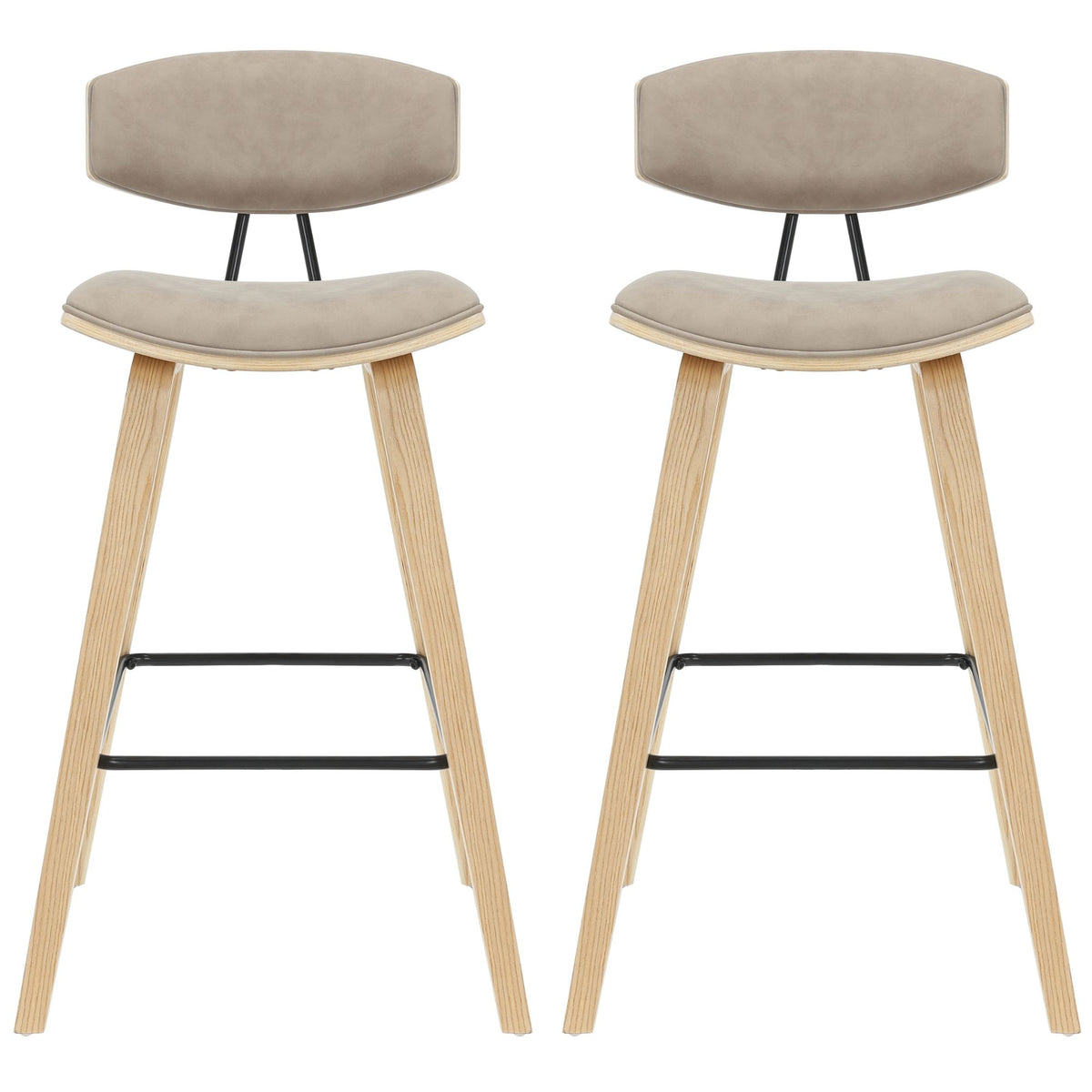 Fox - Bar Height Curved Back Wood Bar Stool With Faux Leather Seat