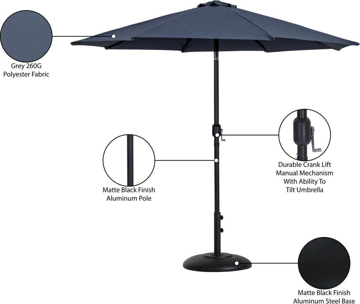 Fiji - Aluminum Patio Umbrella With Round Black Base