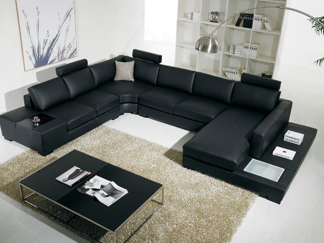 T35 - Modern Black Genuine Leather Sectional Sofa with Light by VIG Furniture - View 3