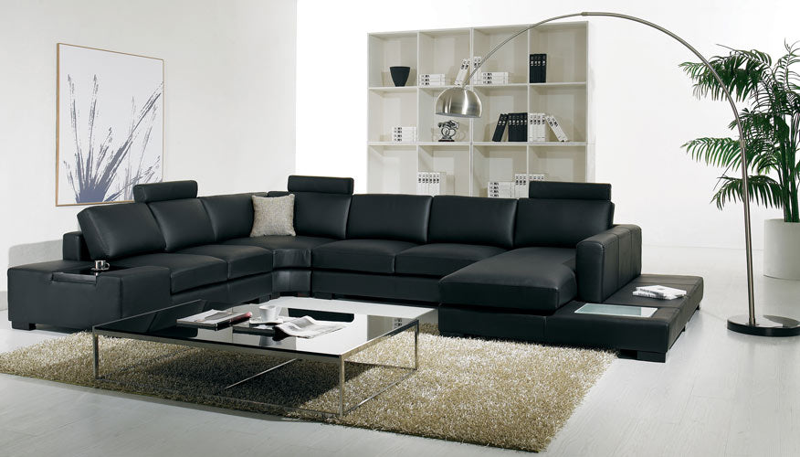 T35 - Modern Black Genuine Leather Sectional Sofa with Light by VIG Furniture - View 4