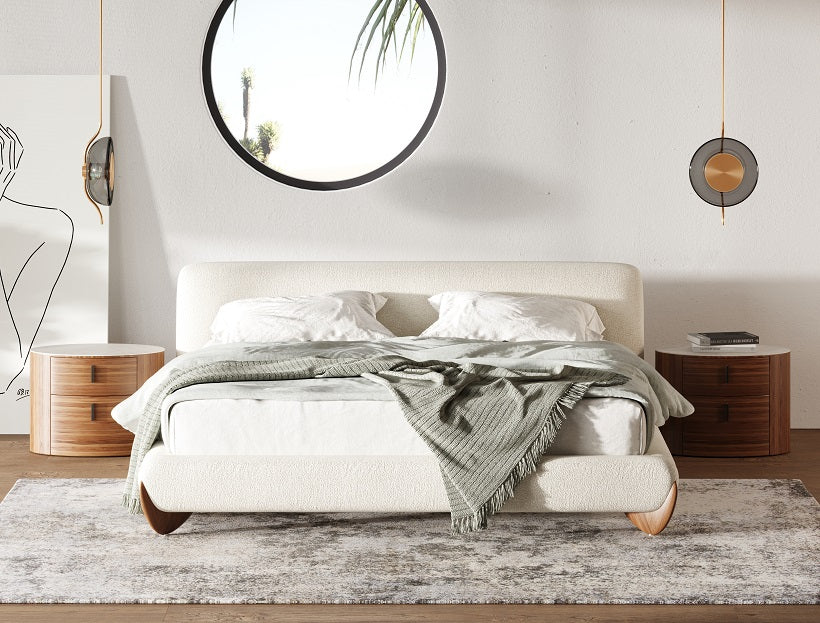 Fleury - Contemporary Cream Fabric and Walnut Bed-queen by VIG Furniture - View 2