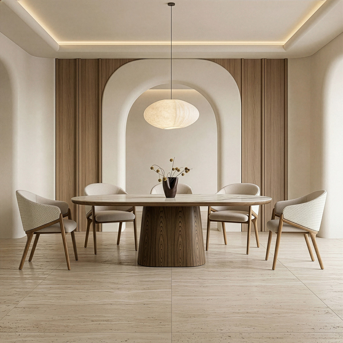 Foster - Contemporary White Ceramic + Walnut Oval Dining Table by VIG Furniture - View 6