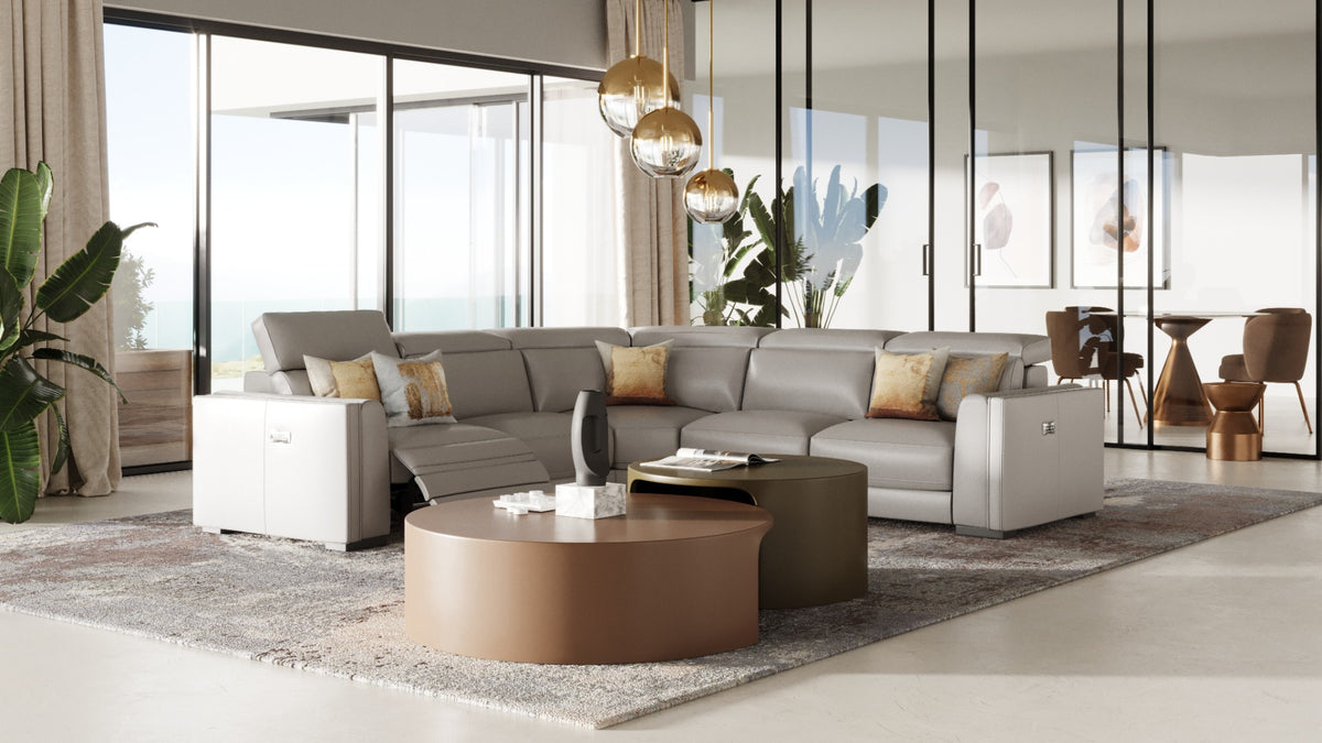 Frazier - Modern Light Grey Leather Sectional Sofa with 3 Recliners by VIG Furniture - View 3