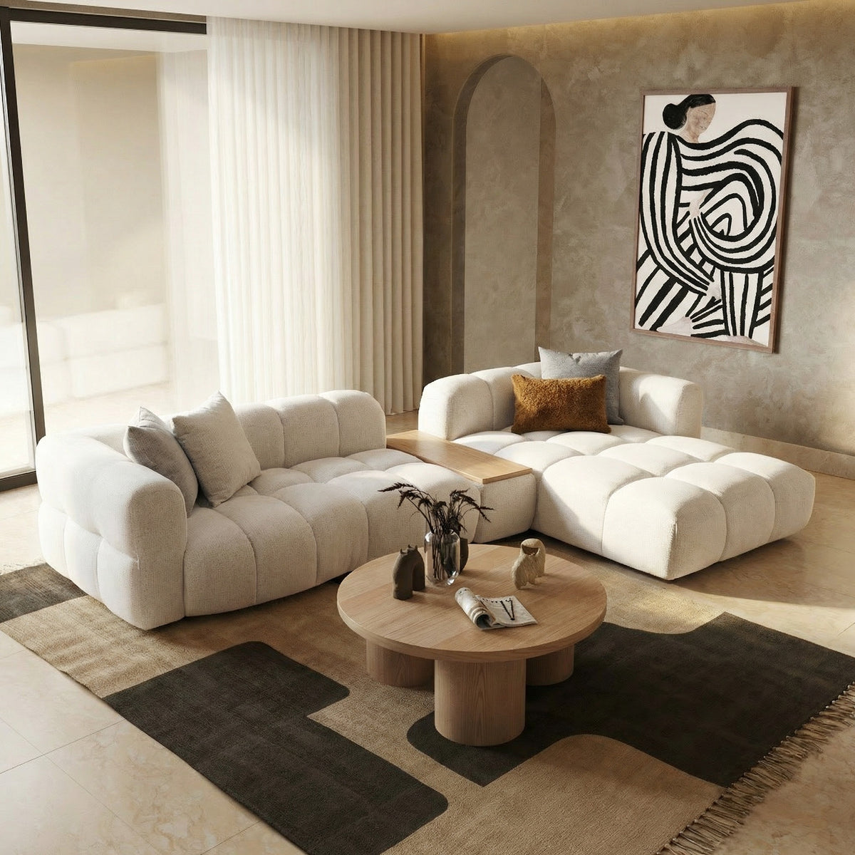 Freya - Modern Beige Fabric Sectional Sofa w/ Console by VIG Furniture - View 14