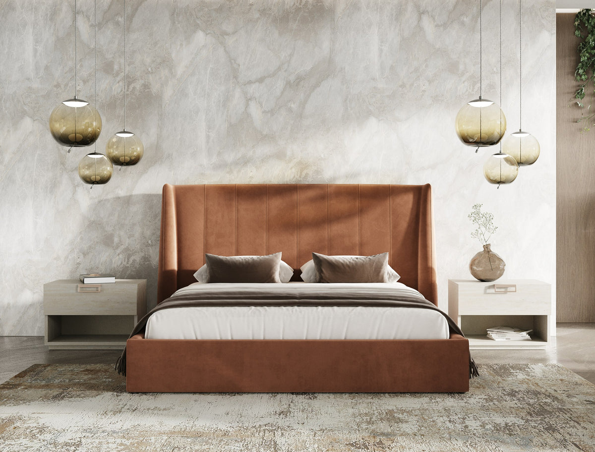 Roma - Modern Burnt Orange Microfiber Upholstered Bed by VIG Furniture - View 5