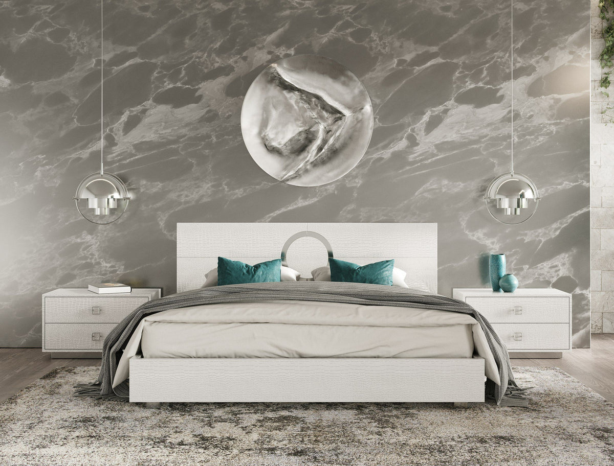 Eastern King Ovidius + Victoria - Modern White Crocodile Lacquer Bedroom Set