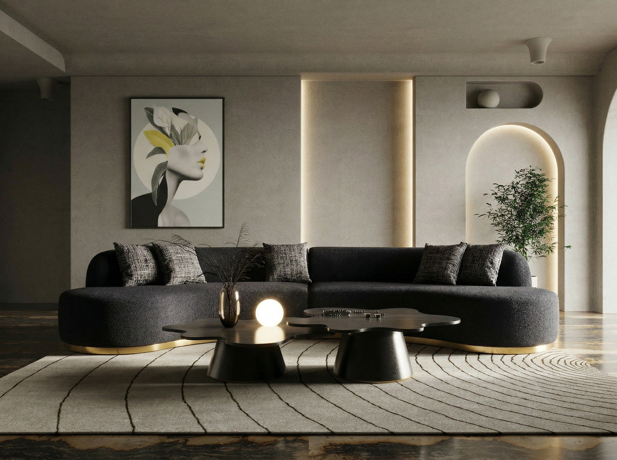 Frontier - Glam Black Fabric Curved Sectional Sofa with Grey Pillows by VIG Furniture - View 9