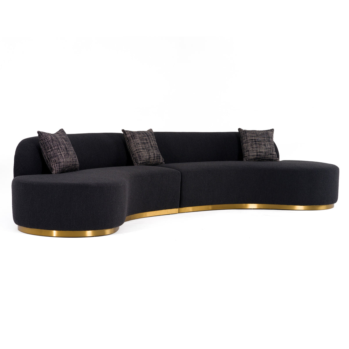 Frontier - Glam Black Fabric Curved Sectional Sofa with Grey Pillows by VIG Furniture - View 2