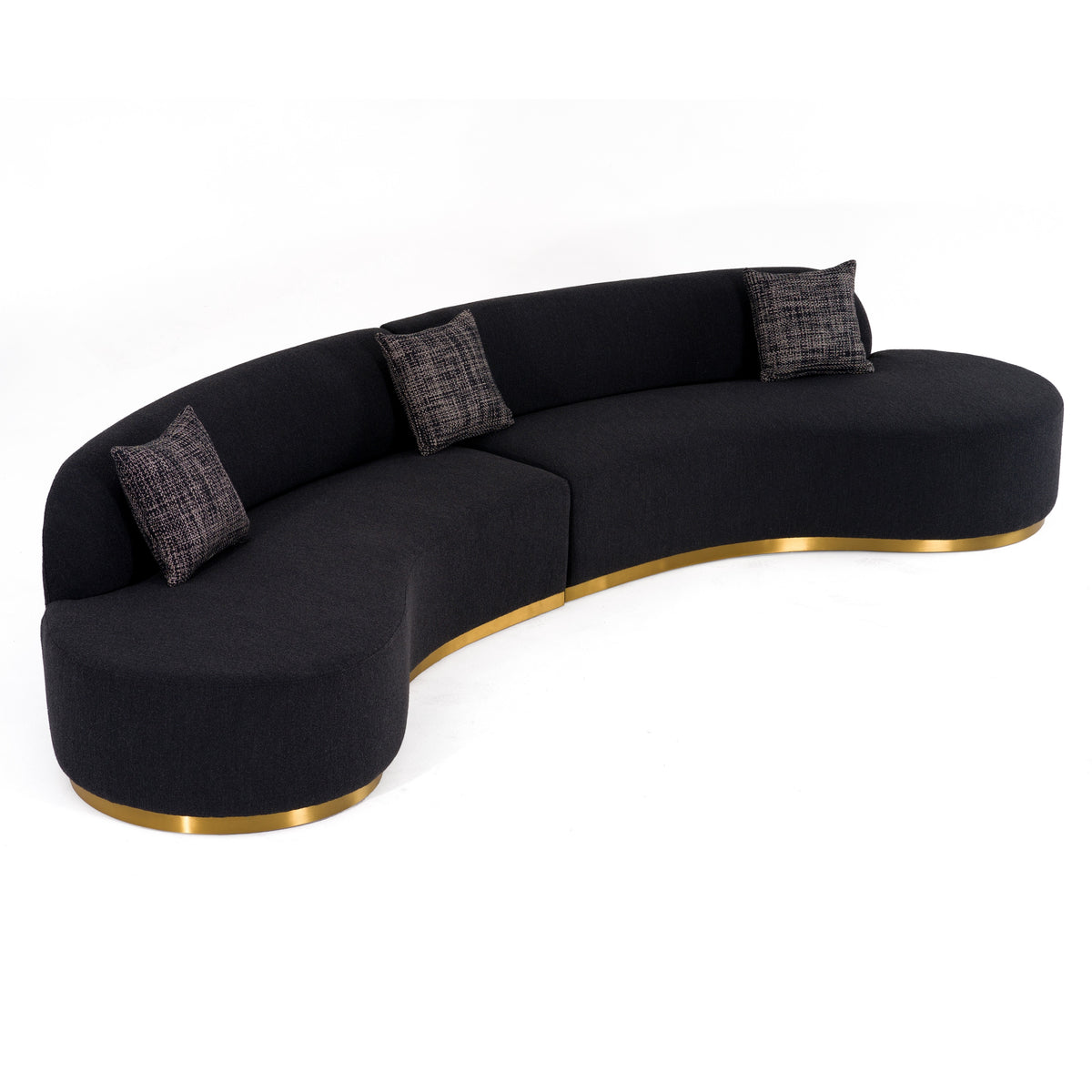 Frontier - Glam Black Fabric Curved Sectional Sofa with Grey Pillows by VIG Furniture - View 3