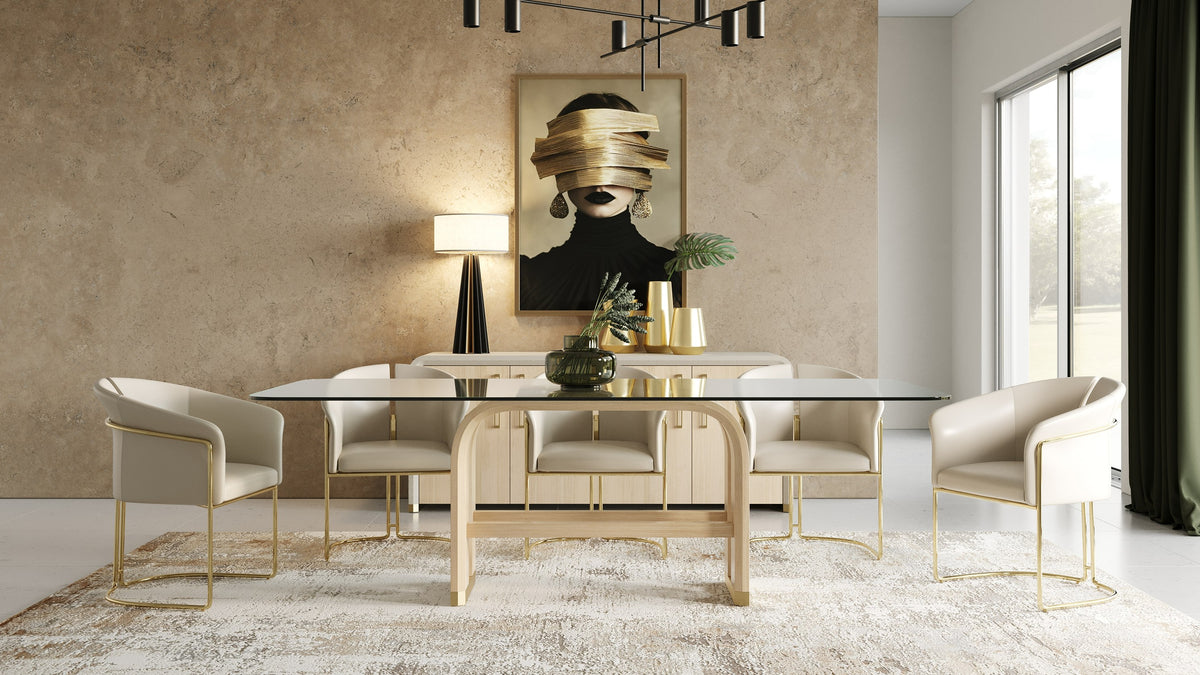 Florence - Modern Glass + Natural Oak + Gold Dining Table by VIG Furniture - View 9