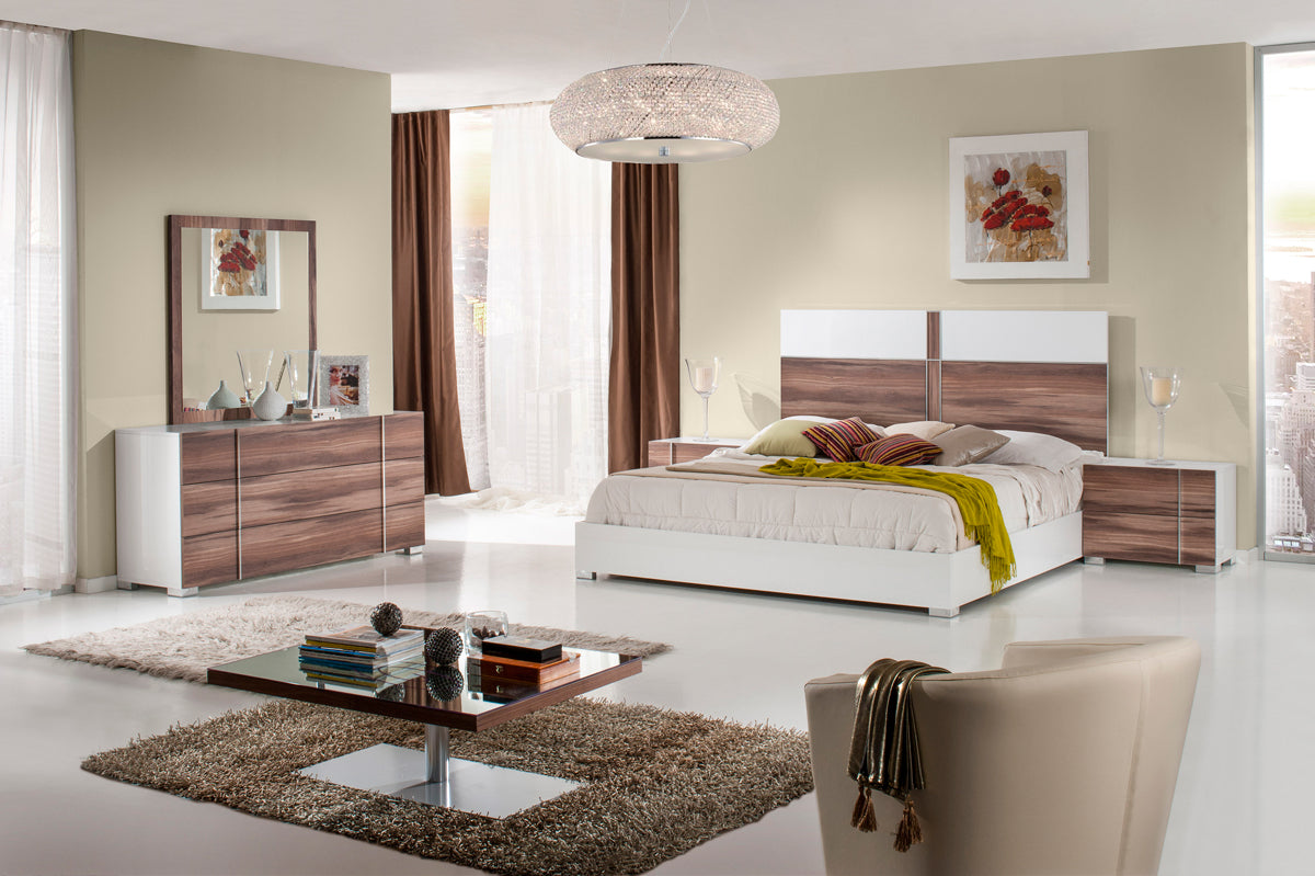 Giovanna Italian Mid-Century White & Cherry Bed by VIG Furniture - View 2