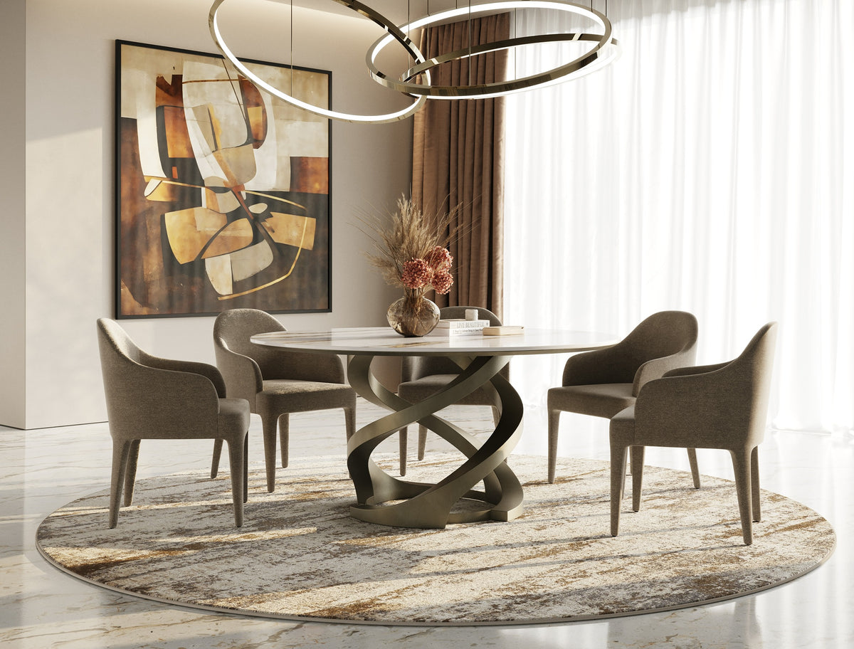 Goswell - Modern Ceramic + Bronze Brass Round Dining Table by VIG Furniture - View 2