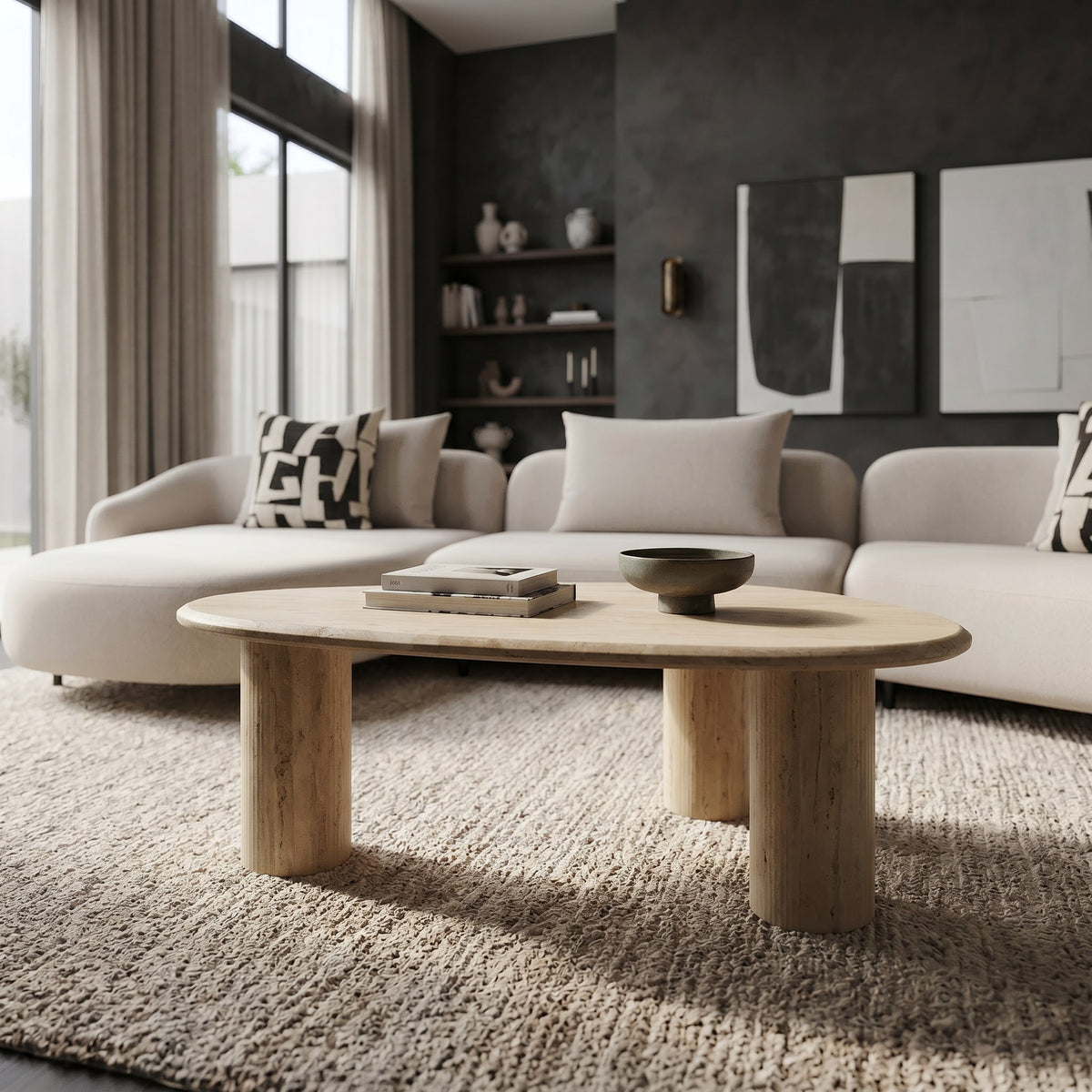 Gracemont - Modern Travertine Marble Freeform Coffee Table by VIG Furniture - View 5