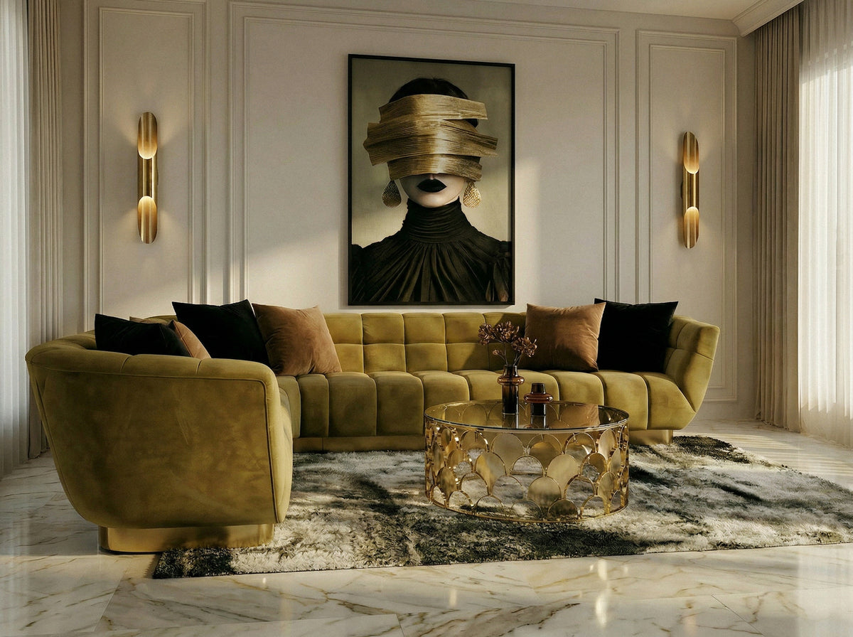 Granby - Glam Mustard + Gold Fabric Sectional Sofa by VIG Furniture - View 6