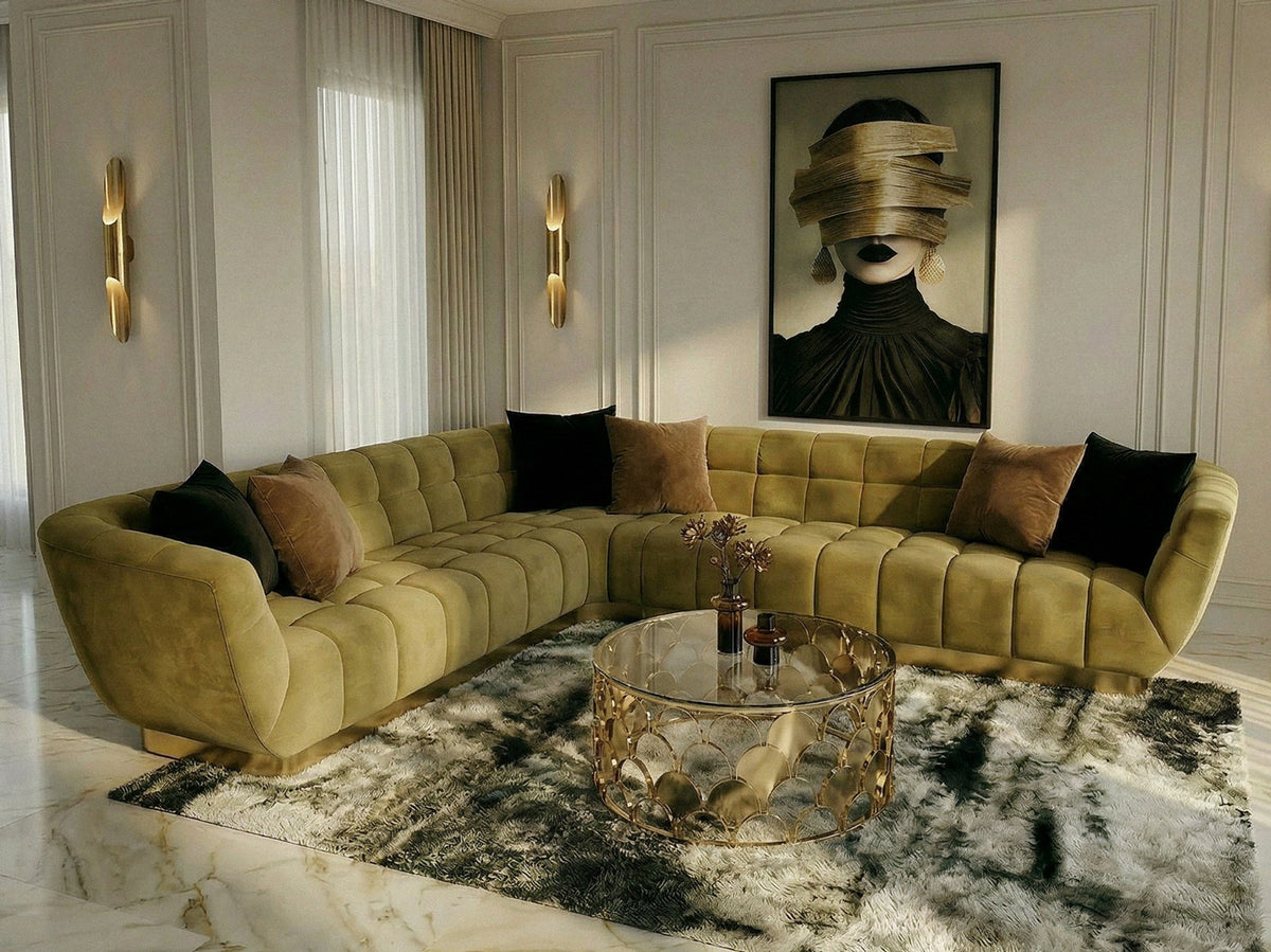 Granby - Glam Mustard + Gold Fabric Sectional Sofa by VIG Furniture - View 7