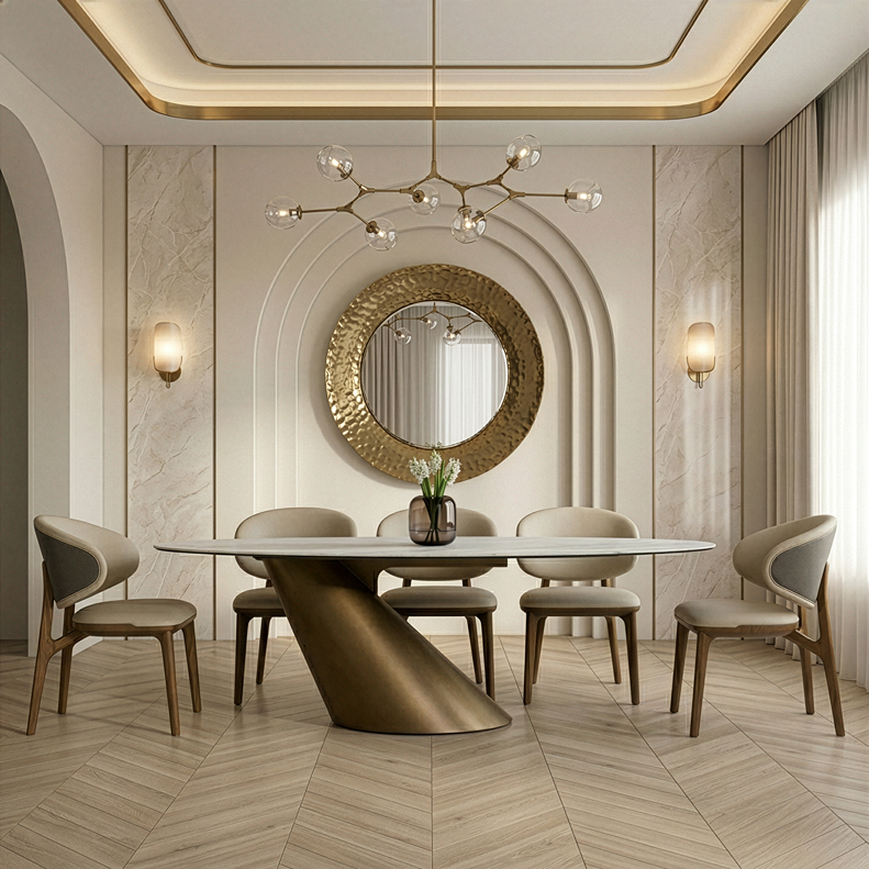 Gresham - Contemporary White Ceramic + Brushed Brass Dining Table by VIG Furniture - View 10