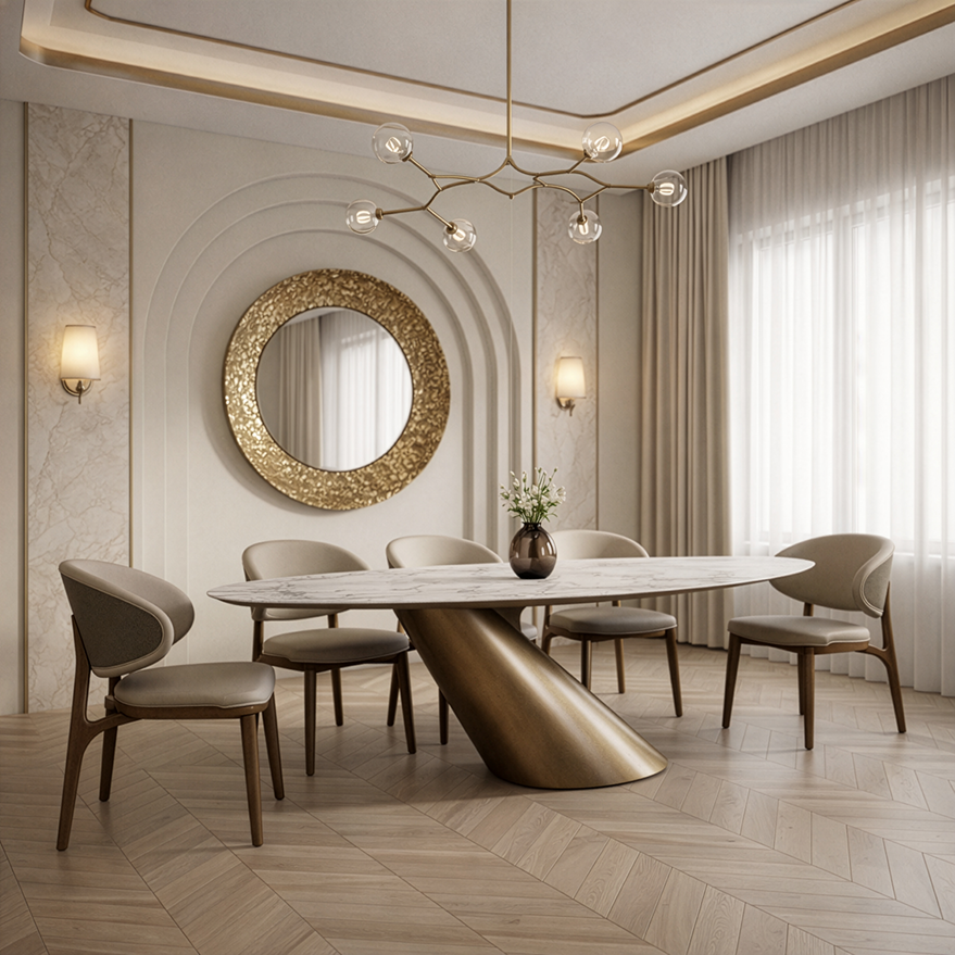 Gresham - Contemporary White Ceramic + Brushed Brass Dining Table by VIG Furniture - View 9