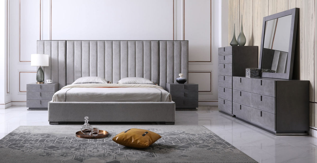 Eastern King Buckley - Grey & Black Stainless Steel Bedroom Set by VIG Furniture - View 1