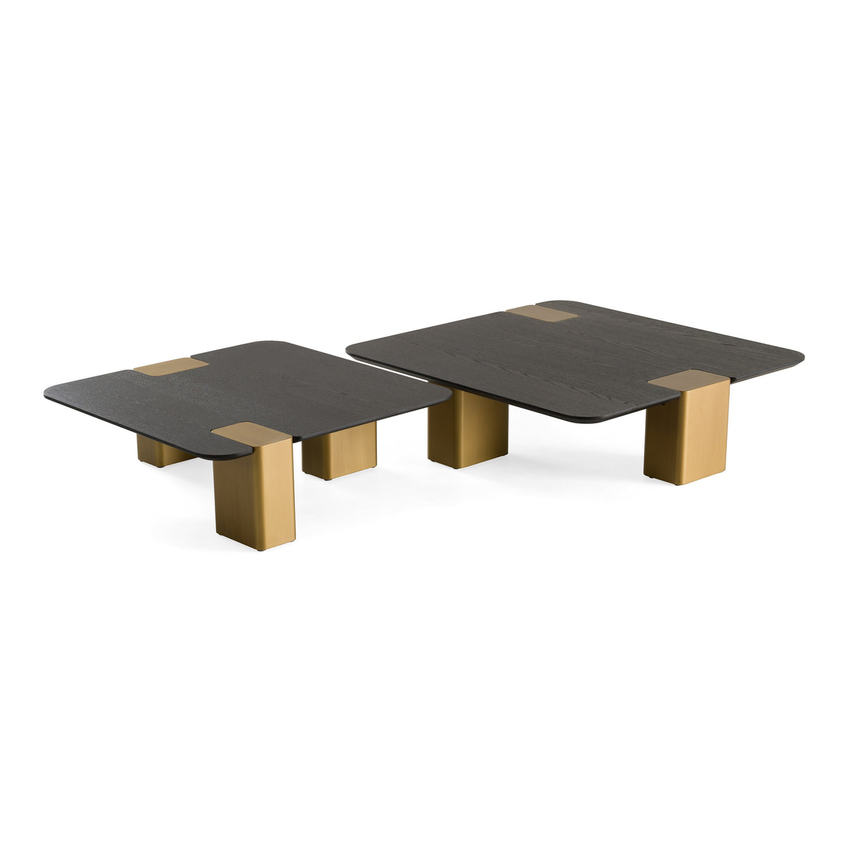 Harold - Modern Black + Brushed Gold Oak Square Nesting Coffee Table Set by VIG Furniture - View 2