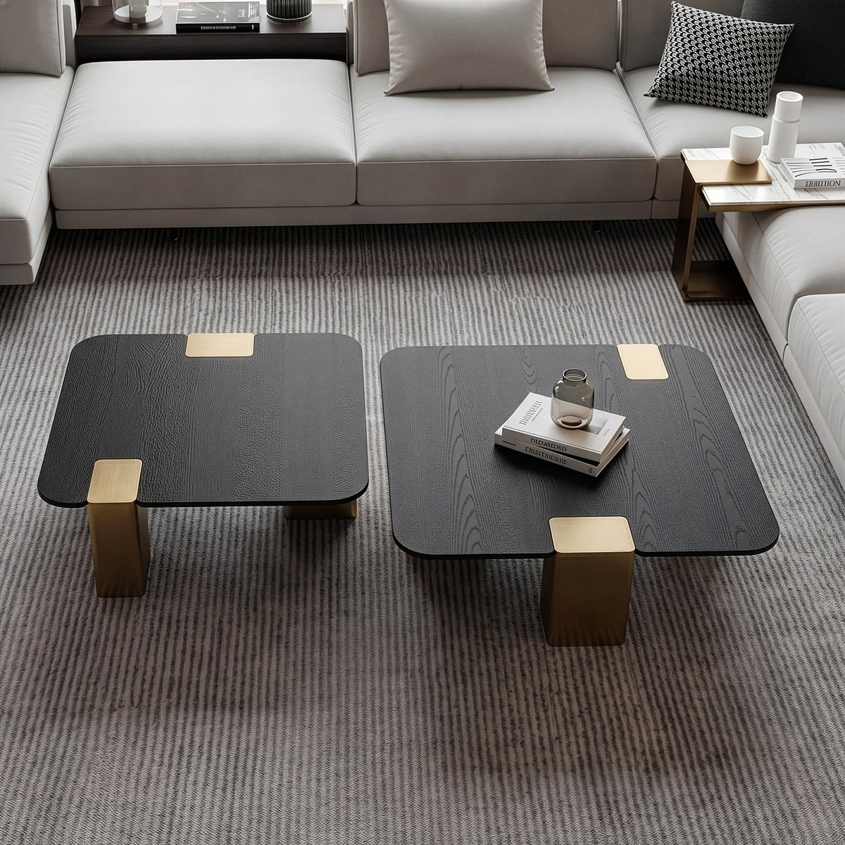 Harold - Modern Black + Brushed Gold Oak Square Nesting Coffee Table Set by VIG Furniture - View 5