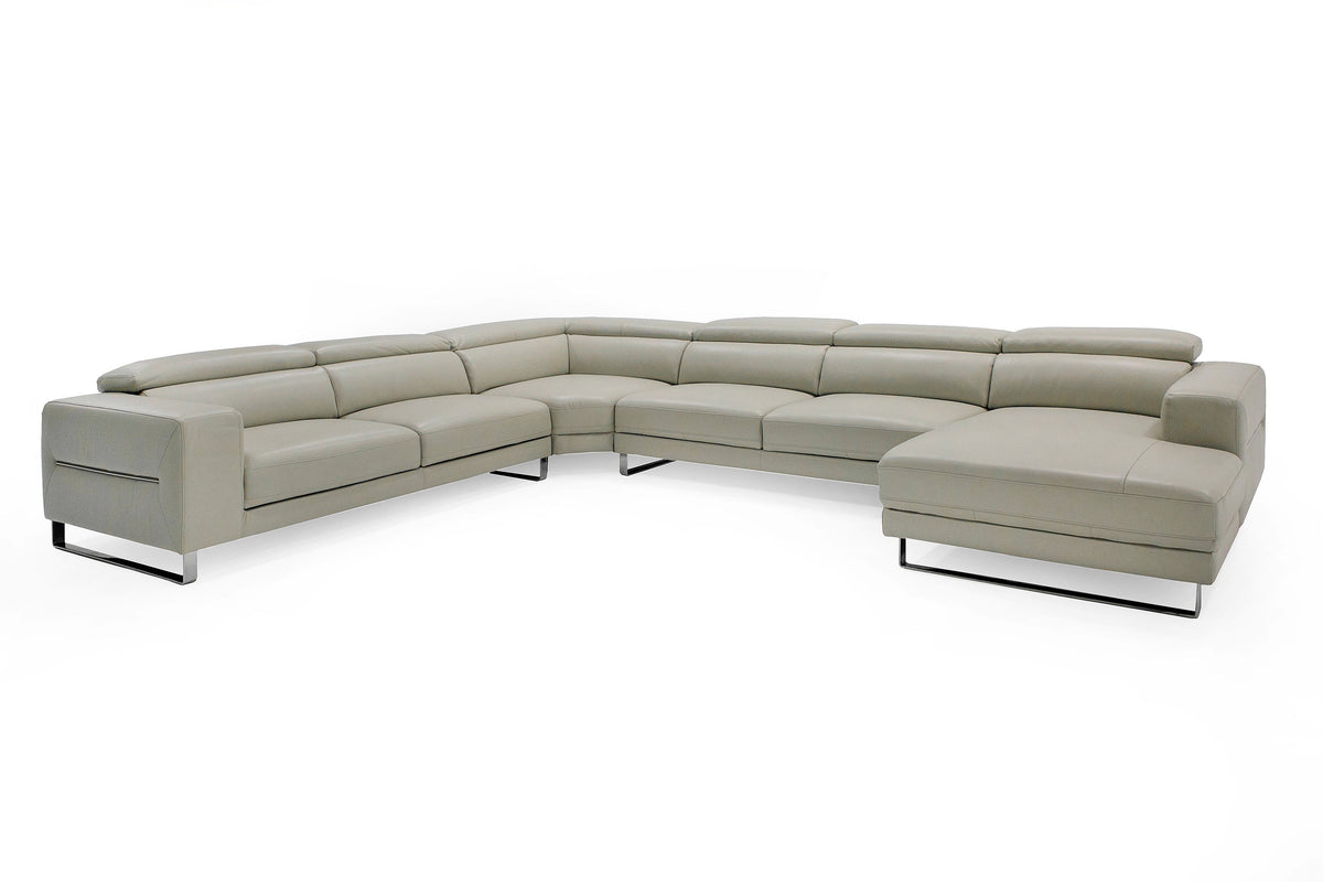 Hawkey - Contemporary Light Grey Leather RAF Chaise Sectional Sofa by VIG Furniture - View 3
