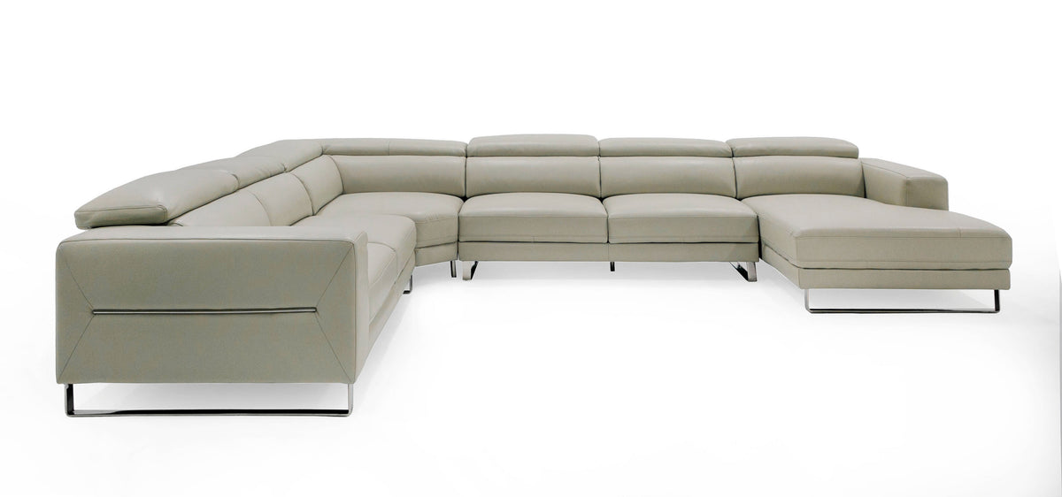 Hawkey - Contemporary Light Grey Leather RAF Chaise Sectional Sofa by VIG Furniture - View 2