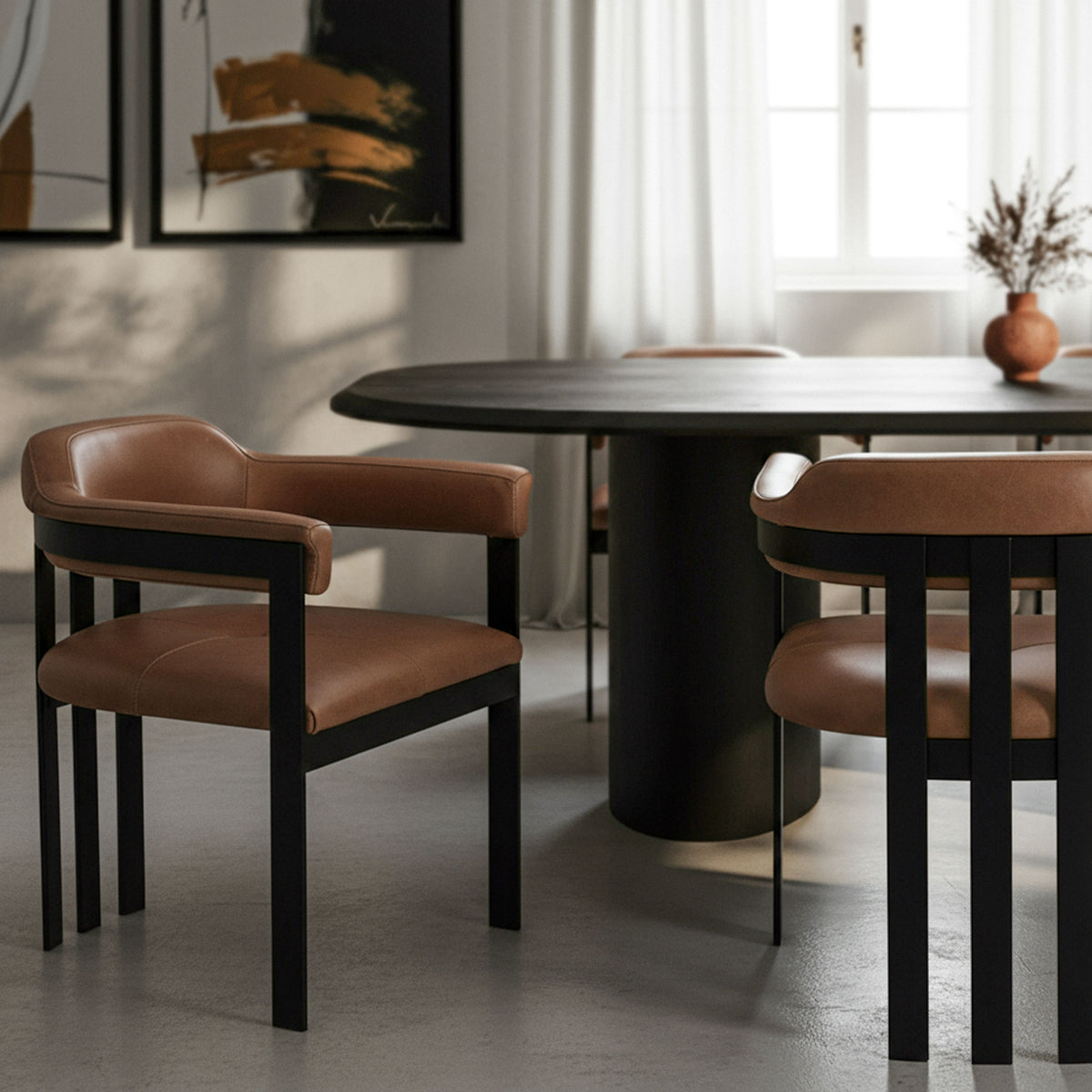 Hazen - Modern Camel Leather + Black Iron Dining Chair by VIG Furniture - View 5
