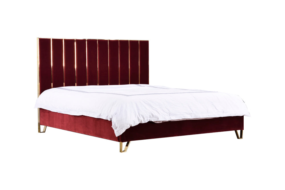 Eastern King Reyes Modern Red Velvet & Gold Bed by VIG Furniture - View 1