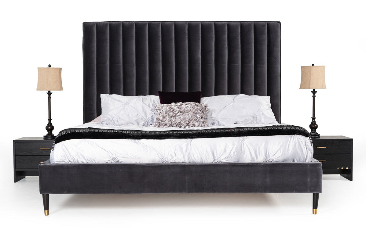 Eastern King Hemlock Modern Grey Velvet Bed by VIG Furniture - View 2