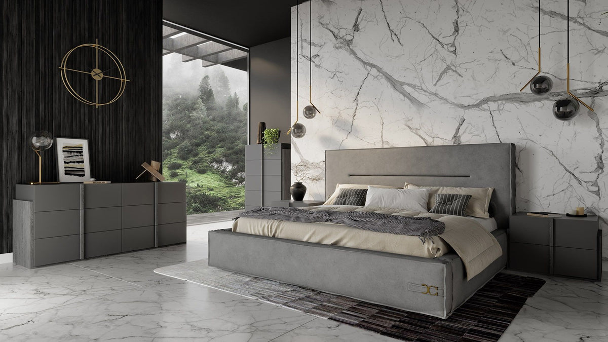 Hollywood - Eastern King Italian Contemporary Grey Leather Bed