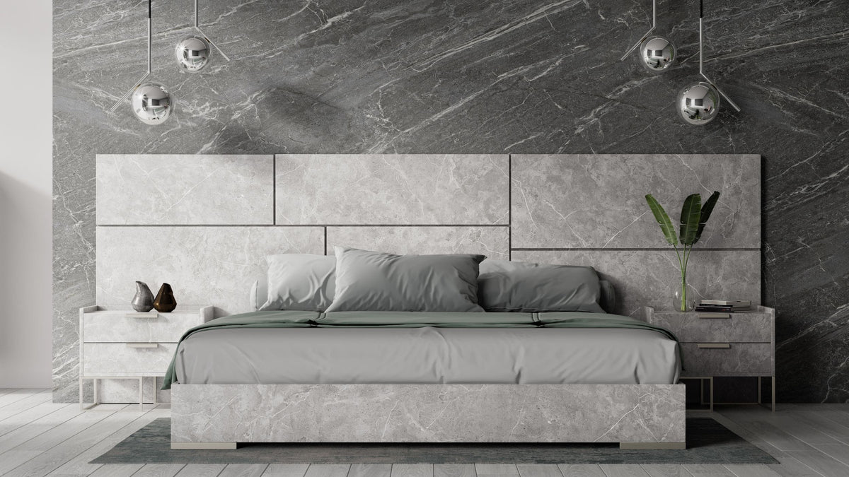 Eastern King Marbella - Italian Modern Grey Marble Bed w/ 2 Nightstands by VIG Furniture - View 1