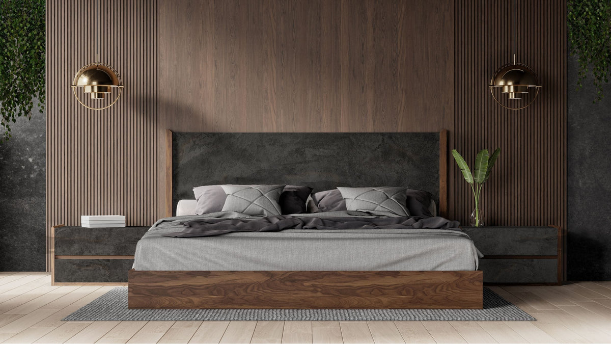 Rado - Modern Walnut & Volcanic Slate Bed by VIG Furniture - View 1
