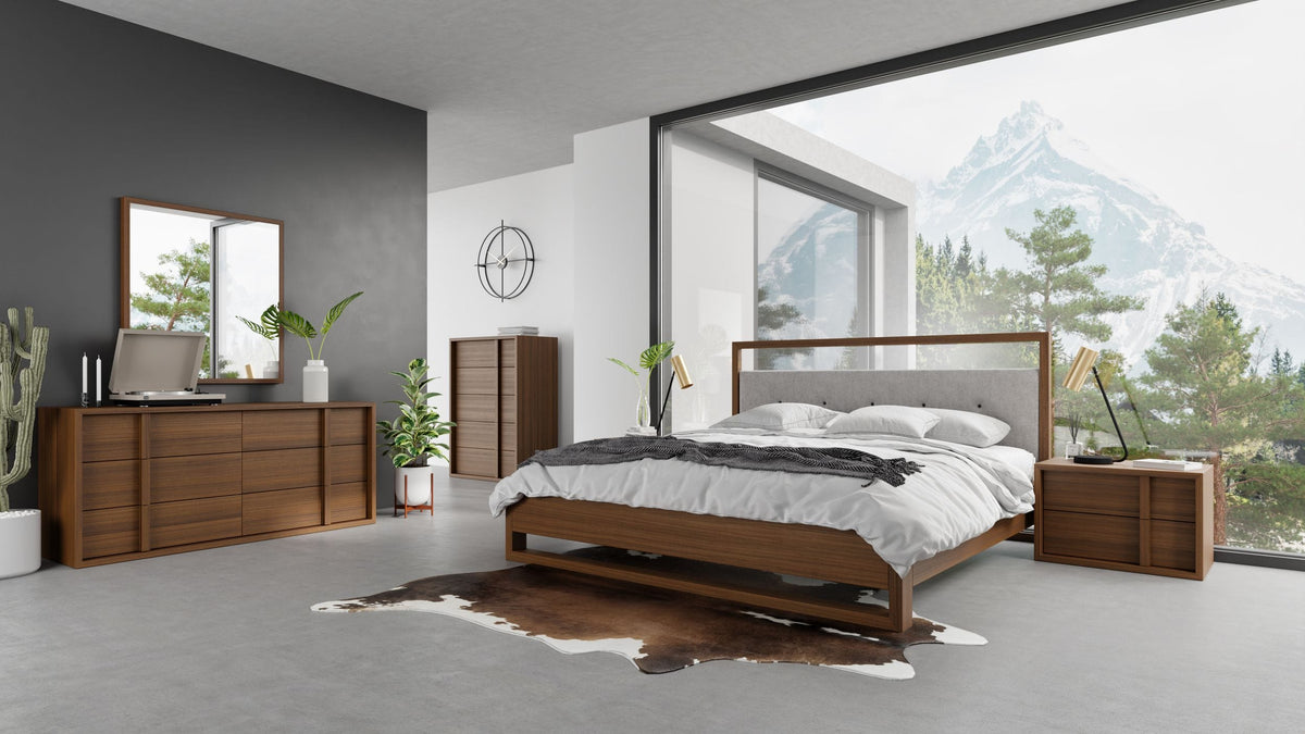 Falcor - Modern Grey Fabric & Walnut Veneer Bed by VIG Furniture - View 4